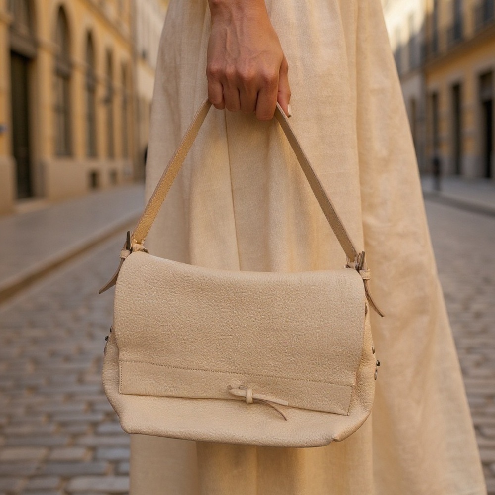Minimalist Cream Shoulder Bag — Soft Textured Everyday Carry